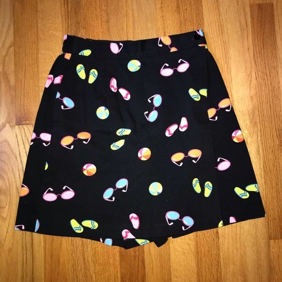 Briggs Skort Vintage Flip Flop Beachy Print High Waist Summer Y2K Black Size 10 - Picture 1 of 6